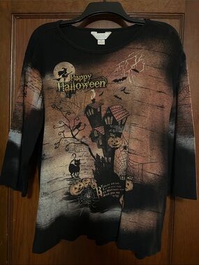 Christopher & Banks Black and Brown Halloween Graphic Long Sleeve Top